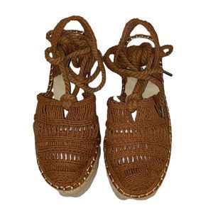 Nasty Gal Brown Crochet Espadrille Lace-Up Platforms